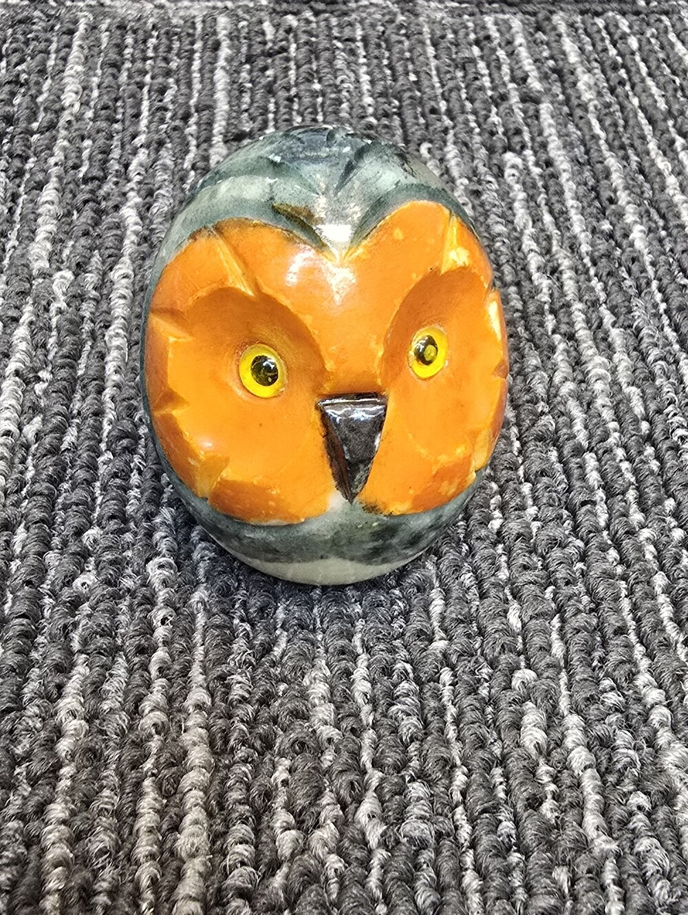 Noymer Alabaster Carved Owl Paperweight w Original Foil Label Made in Italy